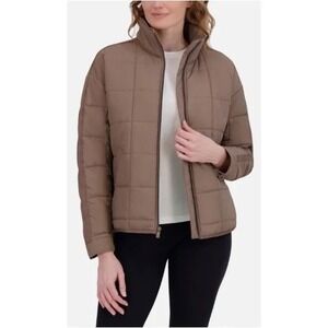 NWT Roxy Womens Brown Grid Quilted Puffer Jacket Full Zip SZ XXL